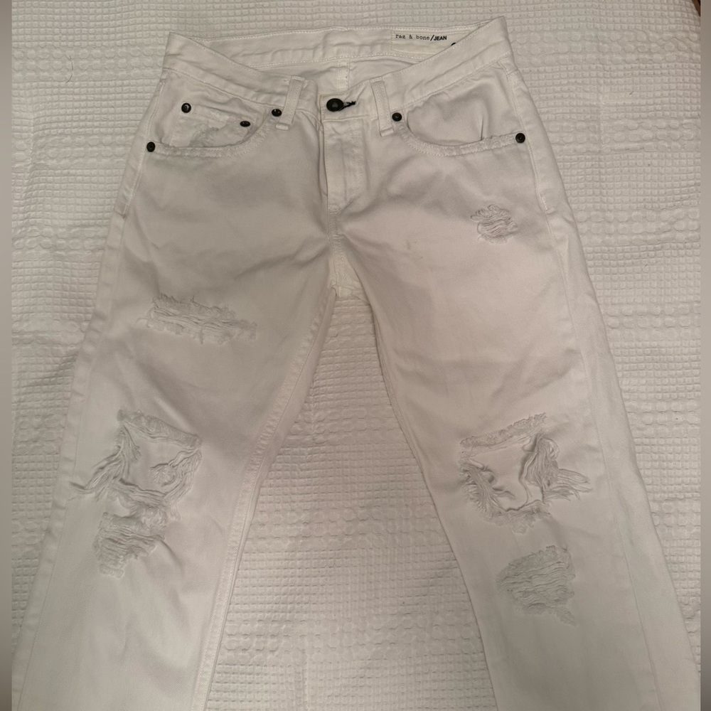 rag & bone White Distressed Boyfriend Jeans